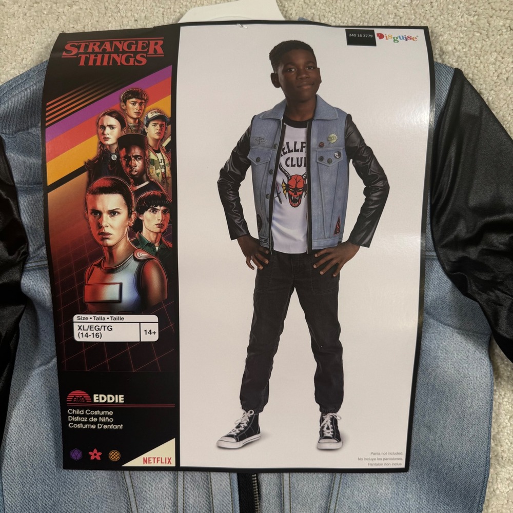 Disguise Stranger Things Eddie Munson Costume Jacket XL 14-16 Kids Blue Black
